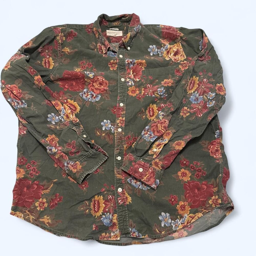 Ralph Lauren Demin Supply corduroy Green floral button-up 2x